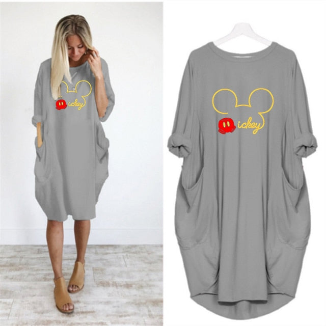 Dámske voľné šaty s potlačou Mickey Mouse