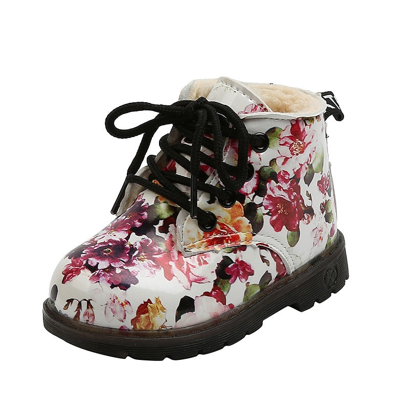 Dievčenské zimné topánky s kvetinovou potlačou