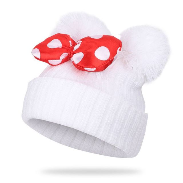 Dievčenská zimná čiapka s mašľou Minnie Mouse