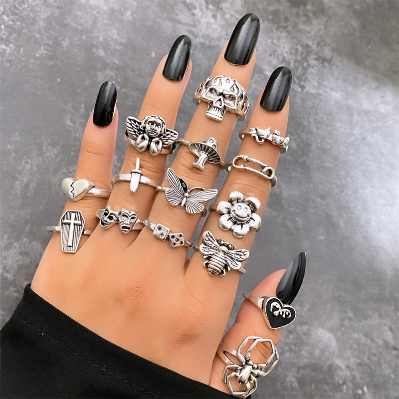 Dámske punkové gotické nastaviteľné prstene