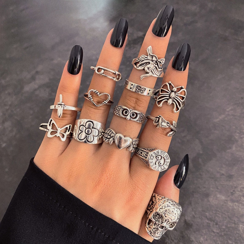 Dámske punkové gotické nastaviteľné prstene