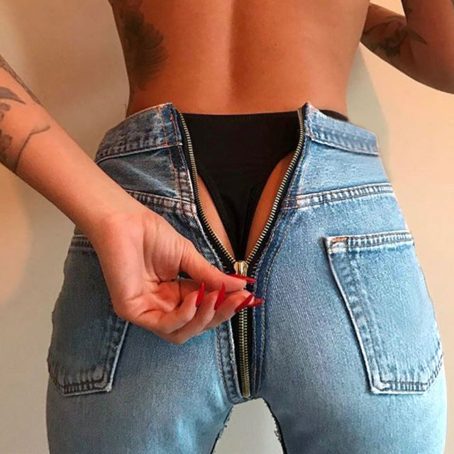 Dámske sexy džínsy so zadným zipsom