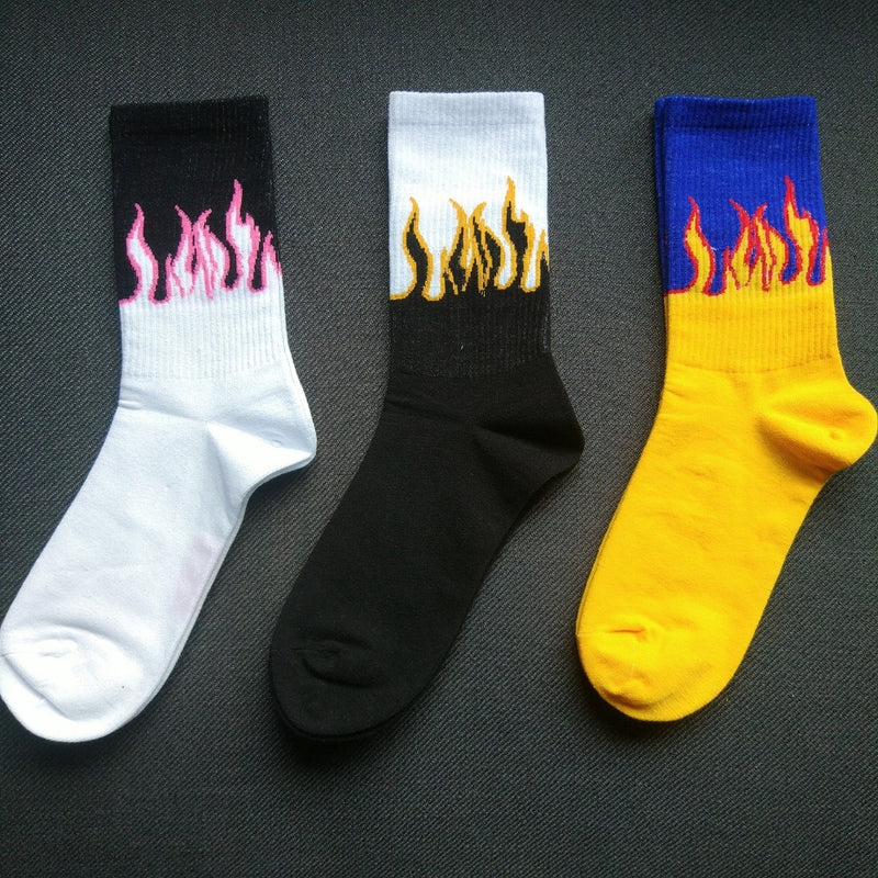 Unisex ponožky s farebnými plameňmi