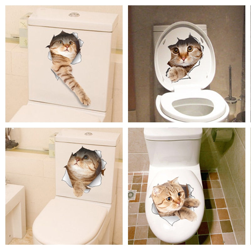 3D nálepka mačky na toaletu