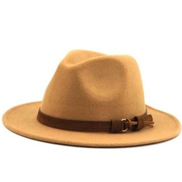Vlnený unisex klobúk s koženým pásikom