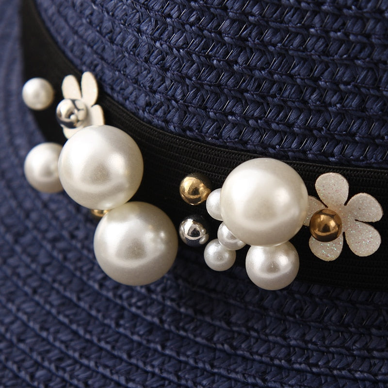 Dámsky slamený klobúk s ozdobnými perličkami