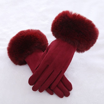 Dámske elegantné rukavice s kožušinkou