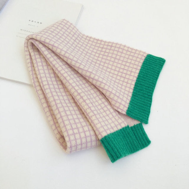 Detský kockovaný pletený šál