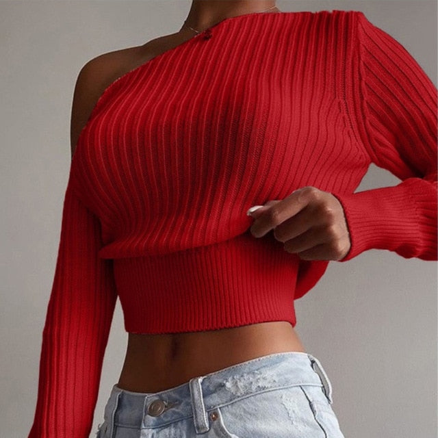 Dámsky crop sveter s odhaleným ramenom