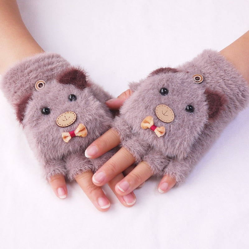 Dievčenské chlpaté rukavice bez prstov