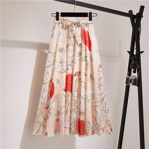Dámska midi šifónová sukňa so vzorom