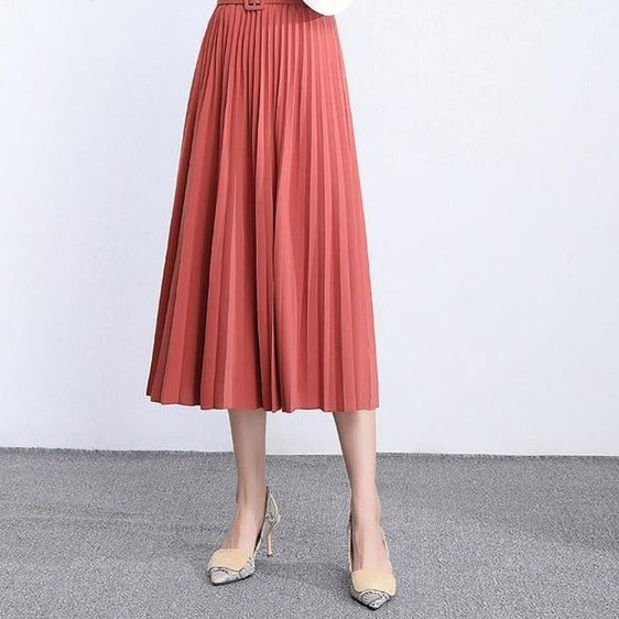 Dámska Midi plisovaná sukňa s opaskom (Výpredaj)
