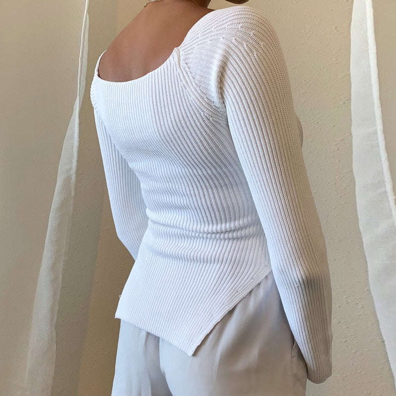 Dámsky sexy sveter s hranatým výstrihom
