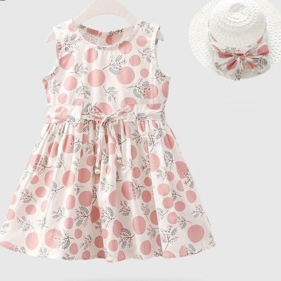 Dievčenský letný set šaty s klobúkom