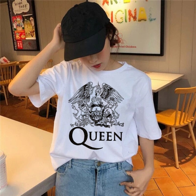 Dámske biele tričko s potlačou Queen