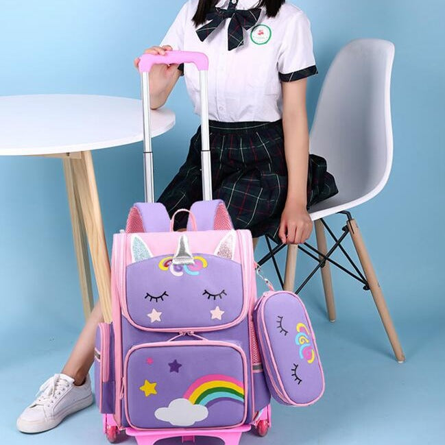 Dievčenský batoh na kolieska s jednorožcom