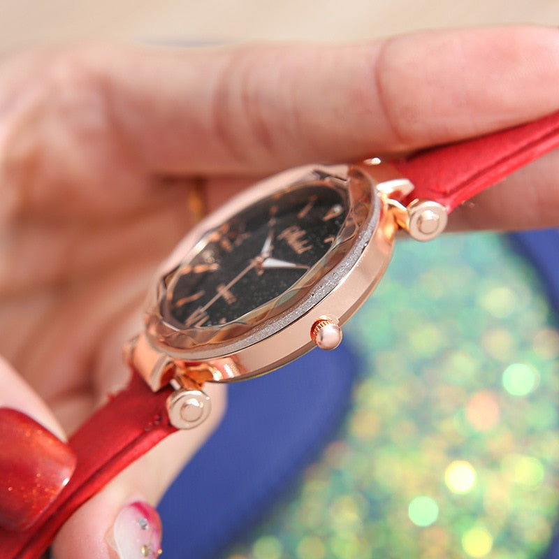 Dámske elegantné hodinky s trblietavým ciferníkom