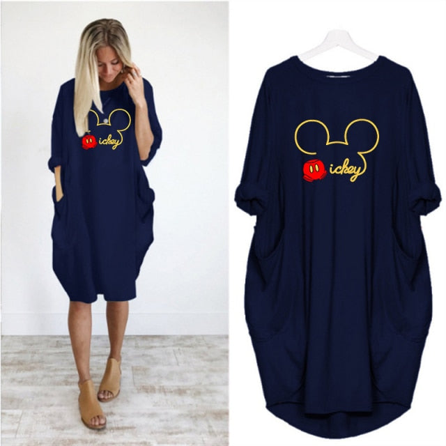 Dámske voľné šaty s potlačou Mickey Mouse (Výpredaj)