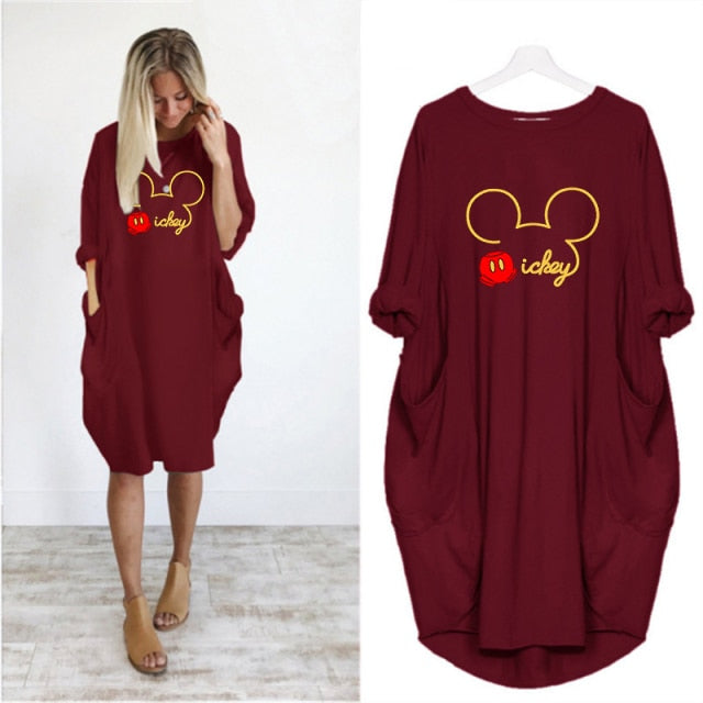 Dámske voľné šaty s potlačou Mickey Mouse (Výpredaj)