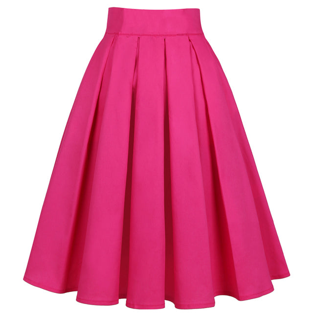 Dámska jednofarebná Vintage skladaná sukňa s vysokým pásom