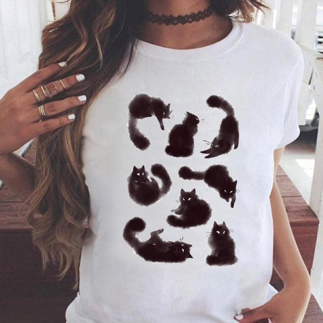 Dámske tričko s potlačou mačiek