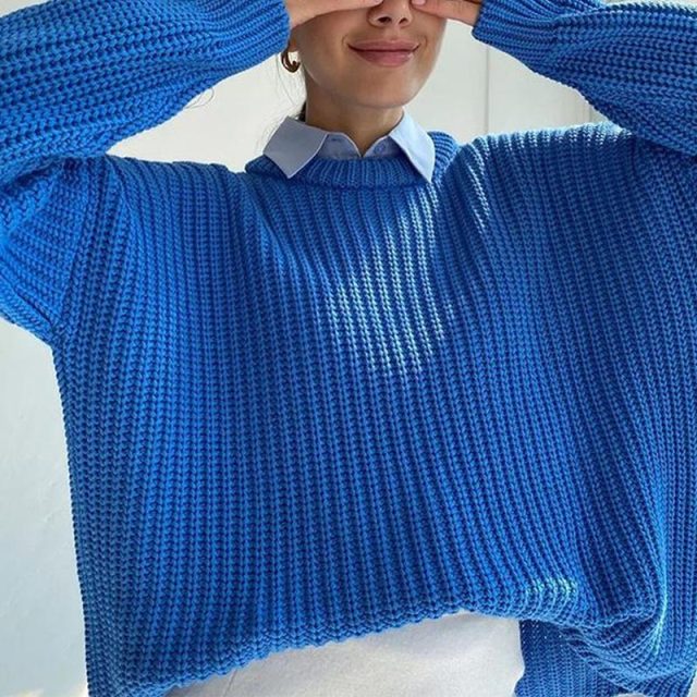 Dámsky voľný pletený pulóver