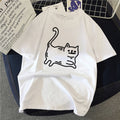 Dámske biele voľné tričko s kresbou mačky