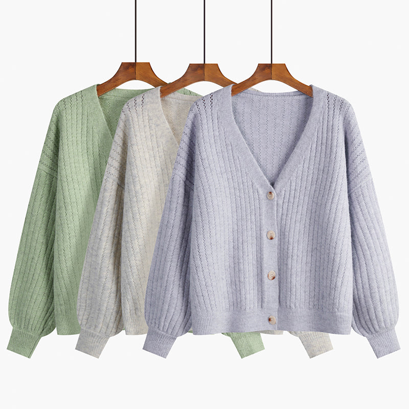 Dámsky voľný pletený sveter na gombíky