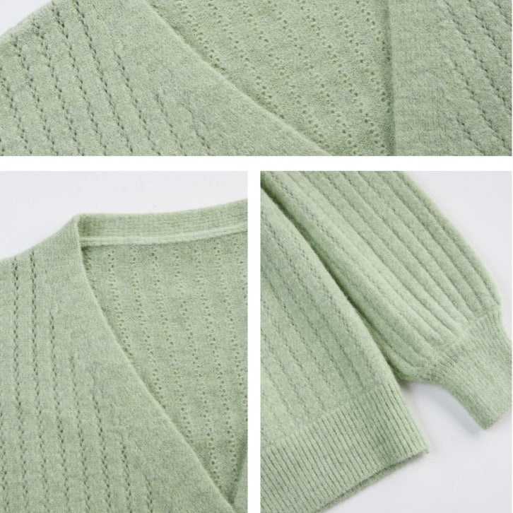 Dámsky voľný pletený sveter na gombíky