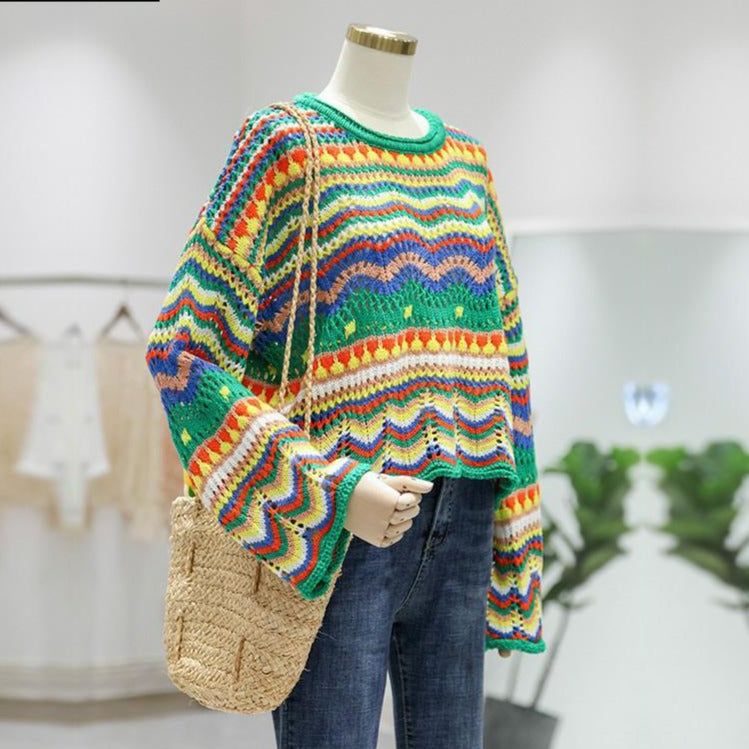 Dámsky farebný pletený pulóver