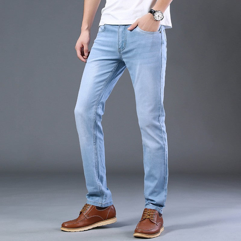 Pánske ležérne svetlomodré elastické bavlnené džínsy
