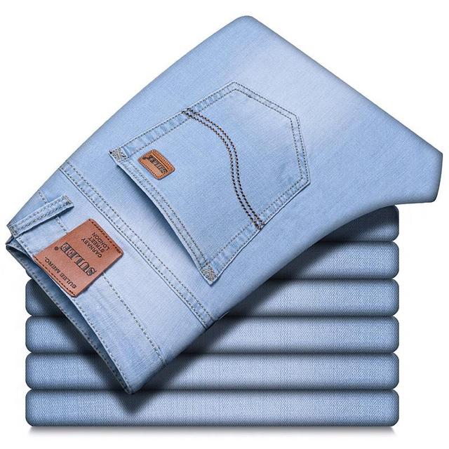 Pánske ležérne svetlomodré elastické bavlnené džínsy