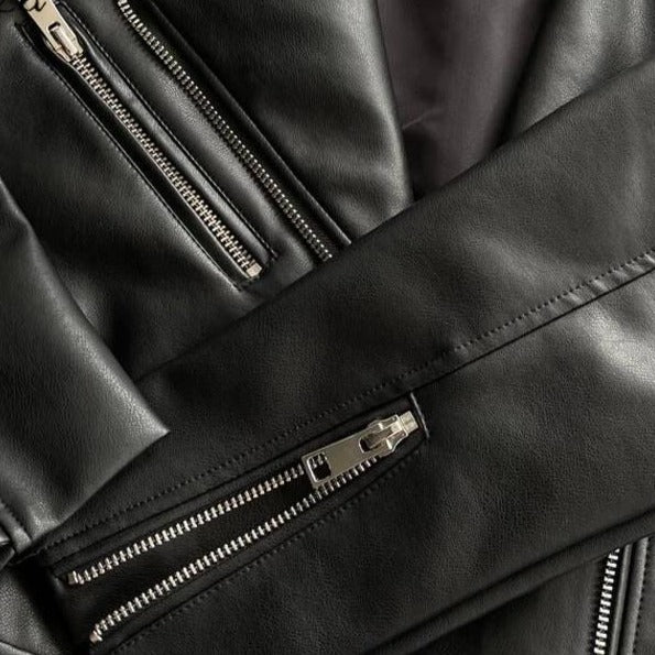 Dámska jarná čierna bunda z umelej kože