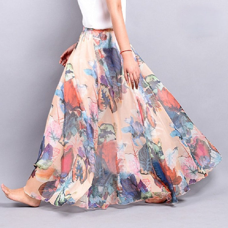 Dámska viacfarebná kvetinová dlhá sukne